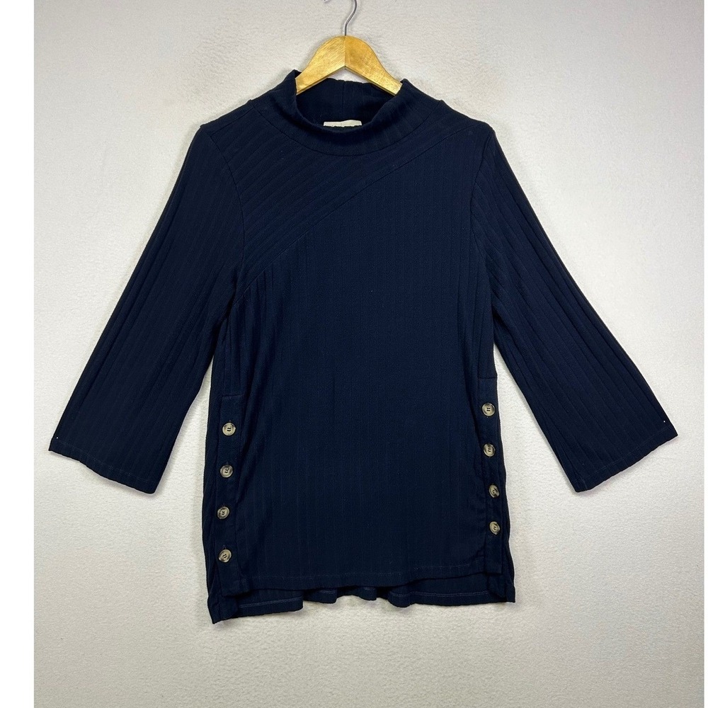 Coastal Saturday/Sunday Anthropologie Womens Medium Navy Ribbed Mock Neck Top